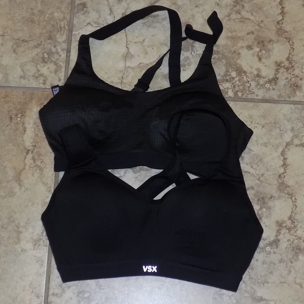 Victoria Secret VSX Sport‎ Bra Bundle Women 32C Black Excellent Mesh Crossback